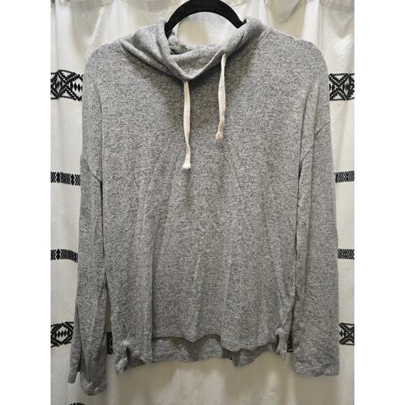 Lucky Brand light gray heathered cowl neck soft sweater drawstring medium - Picture 1 of 11